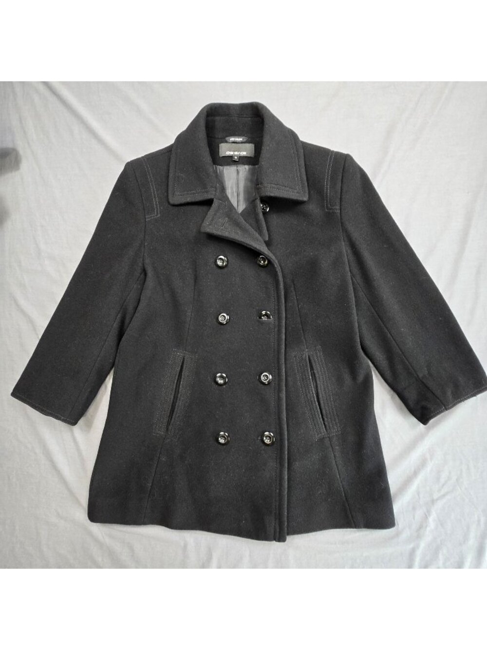 Jones New York Coat Size 14 Black Wool Blend Double Breasted Peacoat